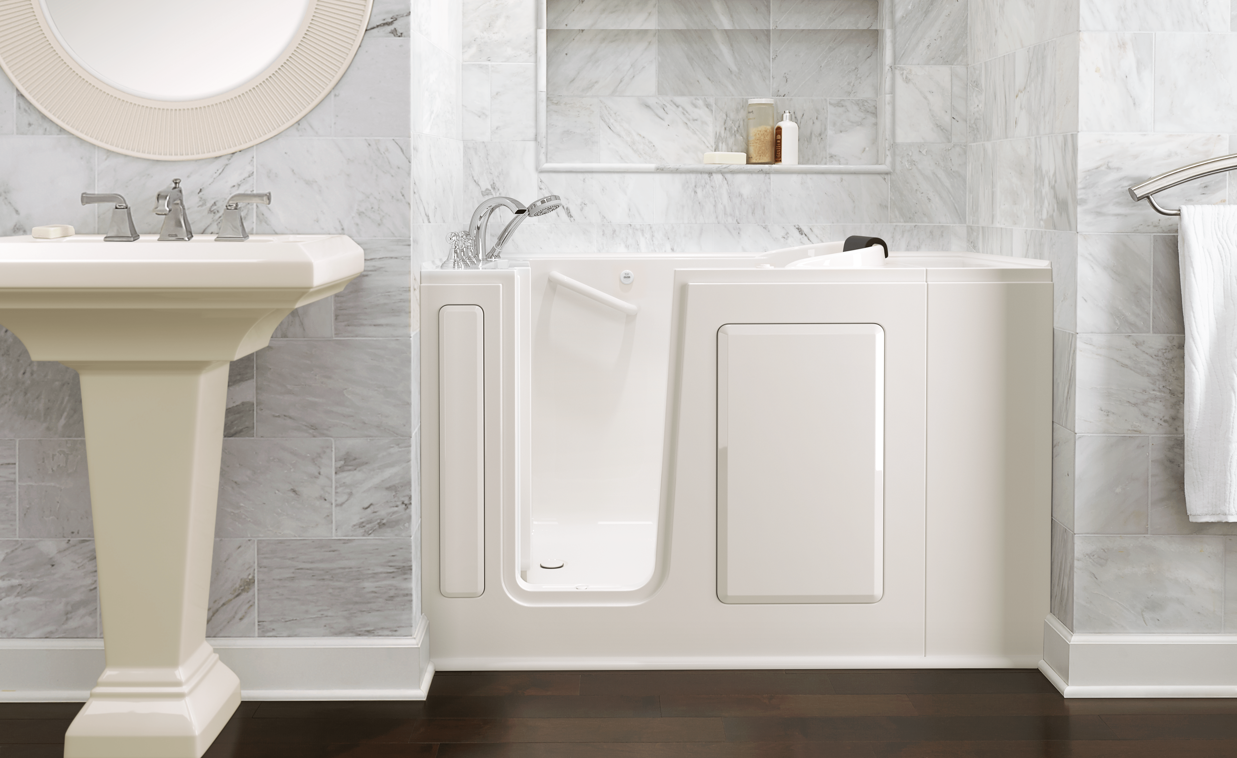 Gelcoat Premium Series 48x28 Inch Walk-In Bathtub with Air Massage System - Left Hand Door and Drain